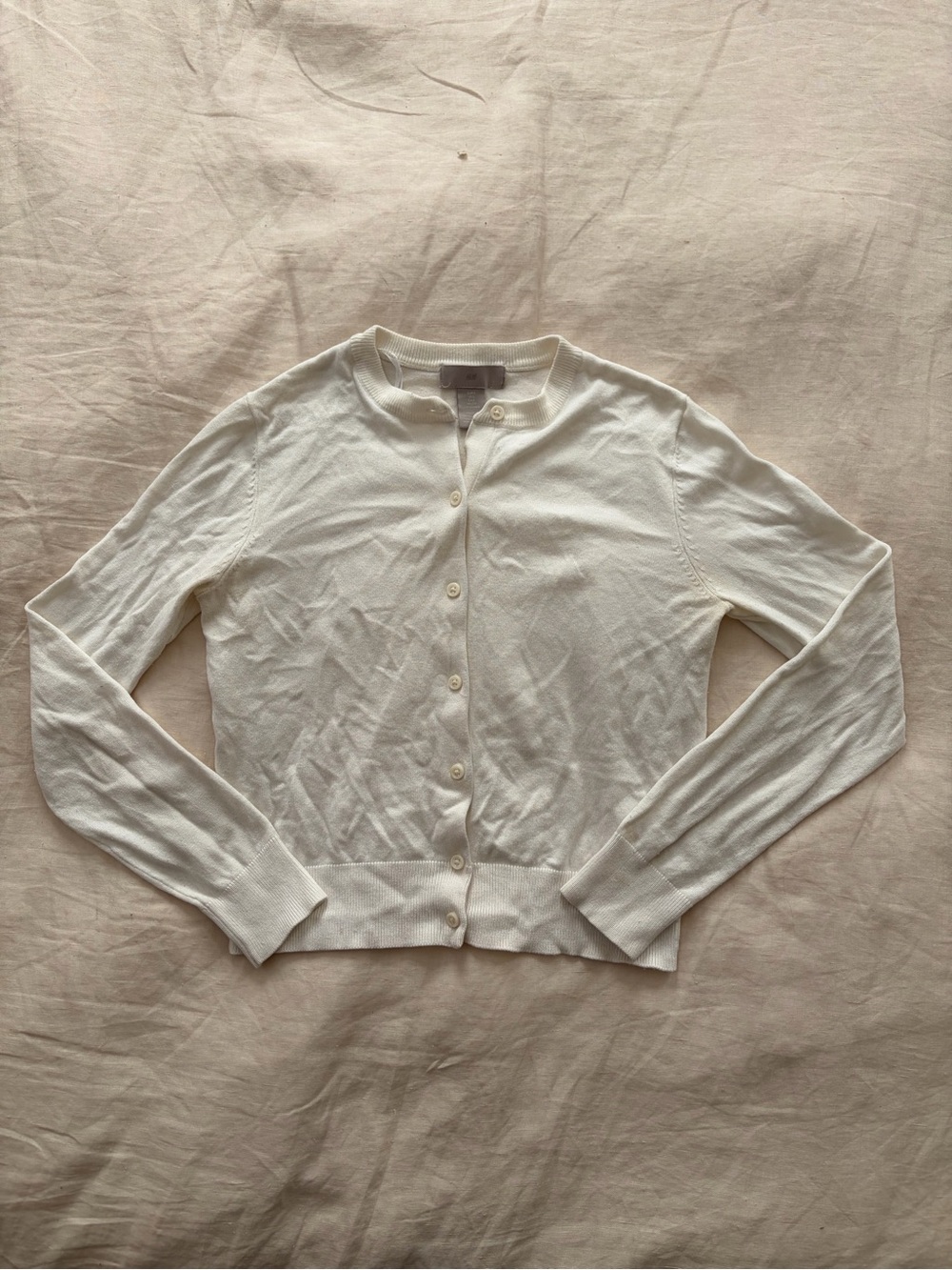H&M Cream Button-Front Crewneck Cardigan